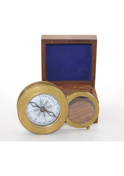 Ahşap Kutulu Pirinç Mercekli Pusula Model 1