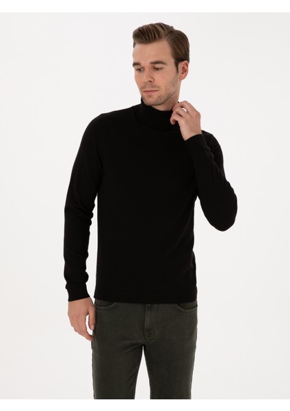 Erkek Siyah Slim Fit Balıkçı Yaka Pamuk Karışımlı Basic Triko Kazak 50318678-VR046 modelleri