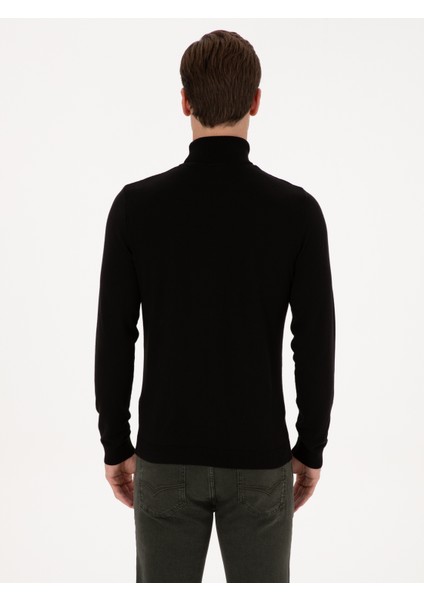 Erkek Siyah Slim Fit Balıkçı Yaka Pamuk Karışımlı Basic Triko Kazak 50318678-VR046 indirimleri