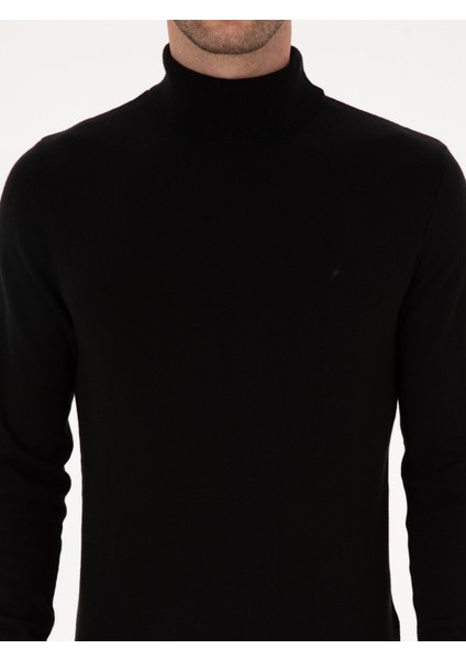 Erkek Siyah Slim Fit Balıkçı Yaka Pamuk Karışımlı Basic Triko Kazak 50318678-VR046