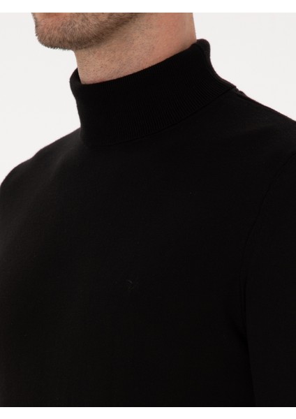 Erkek Siyah Slim Fit Balıkçı Yaka Pamuk Karışımlı Basic Triko Kazak 50318678-VR046