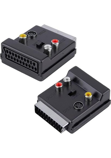 Monte Lua Ayarlanabilir Av Adaptörü (, 3 x Cinch Soketi, S-Video Soketi) Siyah Renk, Scart To Rca Tos Av Skart Çevirici Dönüştürücü S-Video Adaptör