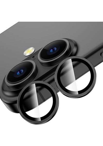 iPhone 16/16 Plus Için Kamera Koruyucu Iphone Alüminyum Alaşım Çerçeveli Tempered Glass iPhone Kamera Lens Koruyucu (Siyah)