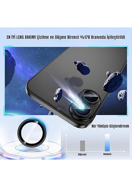 iPhone 16/16 Plus Için Kamera Koruyucu Iphone Alüminyum Alaşım Çerçeveli Tempered Glass iPhone Kamera Lens Koruyucu (Siyah) modelleri