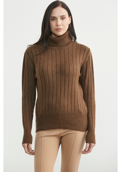 Tam Balıkçı Kalın Fitilli Triko Kazak - Kahve