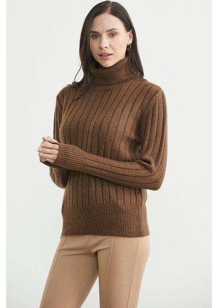 Tam Balıkçı Kalın Fitilli Triko Kazak - Kahve fırsatları