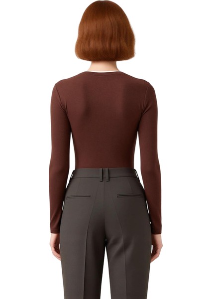 Kadın Düz Desenli Bisiklet Yaka Uzun Kollu Esnek Örme Kaliteli Şık Rahat Modern Zarif Günlük fırsatları