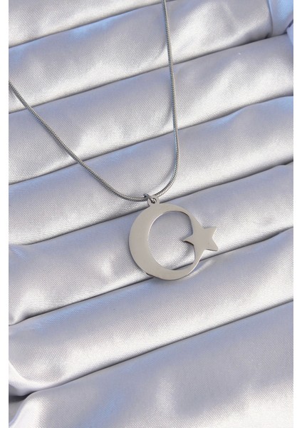 Bfs 316L Çelik Gümüş Renk Ay Yıldız Model Unisex Kolye