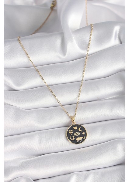 Bfs 316L Çelik Gold Renk Siyah Şans Kolyesi fiyatları