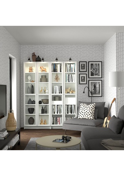 Cam kapaklı kitaplık, beyaz, 160x30x202 cm, 4 kapaklı modelleri