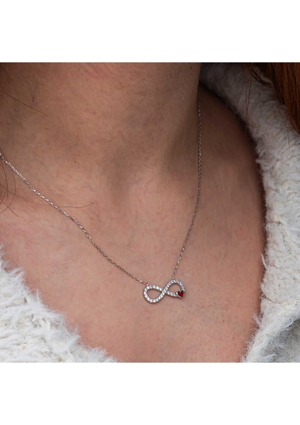 Gümüş Sonsuzluk Kırmızı Kalpli Kadın Kolye modelleri