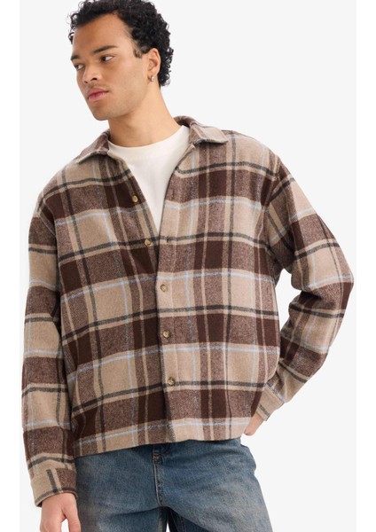 Boxy Fit Kareli Flanel Uzun Kollu Gömlek G4744AX25WN