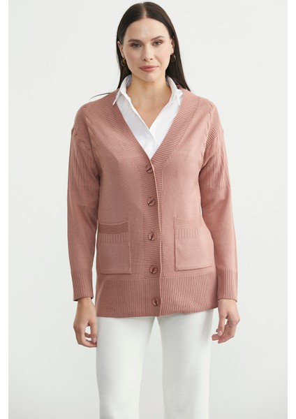 Oversize Cepli Triko Hırka - Gül fırsatları