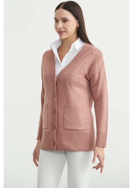 Oversize Cepli Triko Hırka - Gül indirimleri