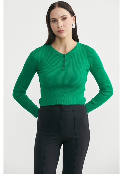 Fitilli Crop Triko Kazak - Benetton Yeşil