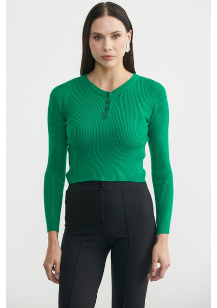 Fitilli Crop Triko Kazak - Benetton Yeşil fiyatları