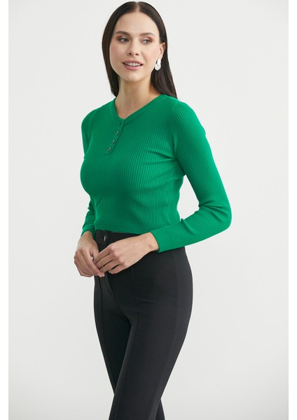 Fitilli Crop Triko Kazak - Benetton Yeşil fırsatları