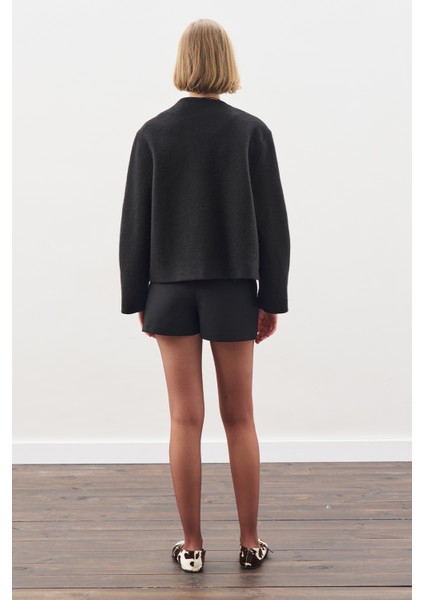 Yünlü Kısa Ceket Siyah