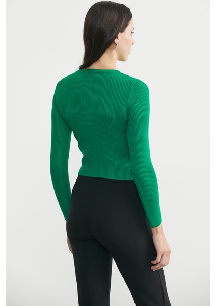 Fitilli Crop Triko Kazak - Benetton Yeşil indirimleri