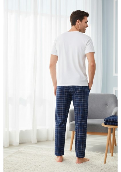 Kareli Pamuklu Elastan Erkek Pijama Altı Ince Rahat Kalıp Cepli Ipli Esnek Lacivert-Bordo Ekoseli fırsatları