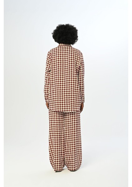 Kadın Beli Lastikli Bol Paça Kazayağı Desenli Pantolon modelleri