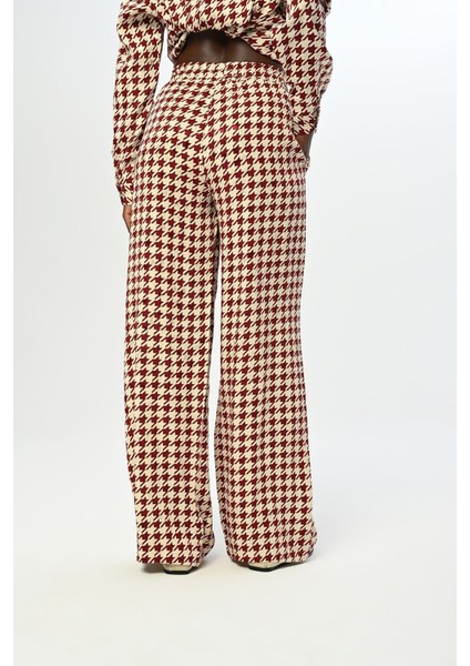 Kadın Beli Lastikli Bol Paça Kazayağı Desenli Pantolon fırsatları