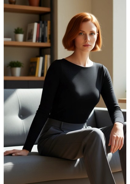 Kadın Fitted Kırmızı Kayık Yaka Uzun Kollu Likralı Penye Süprem Bluz Günlük Kombinler Için Ideal fiyatları