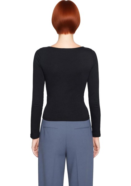 Kadın Fitted Kırmızı Kayık Yaka Uzun Kollu Likralı Penye Süprem Bluz Günlük Kombinler Için Ideal fırsatları