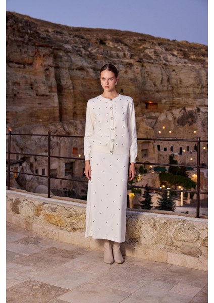 Ftz Kadın Taş Detaylı Ikili Takım Ekru 20752