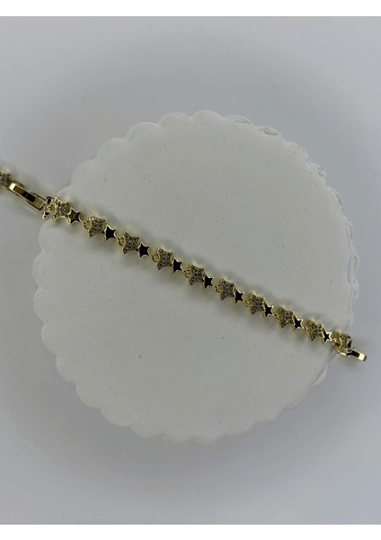 Küçük Taşlı ve Parlak Çift Yıldızlı Gold Bileklik