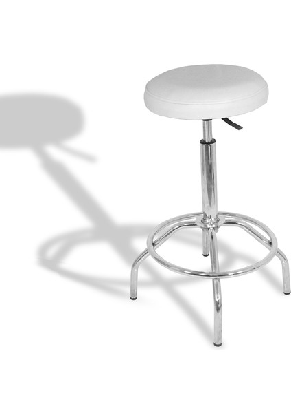 Bar Taburesi Amörtisörlü - Kromnikel - Deri Beyaz