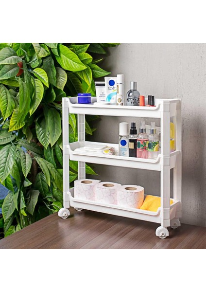 Org-65 Tekerlekli 3 Katlı Organizer Raf Beyaz