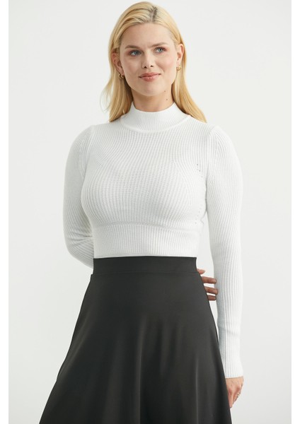 Yarım Balıkçı Fitilli Bodysuit Triko Kazak - Kemik fiyatları