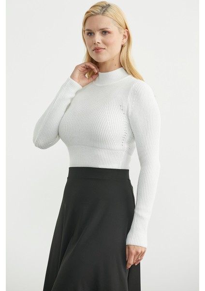 Yarım Balıkçı Fitilli Bodysuit Triko Kazak - Kemik fırsatları