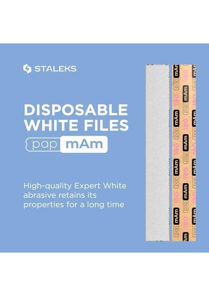 Staleks Düz Tırnak Dosyası Pro Expert 22, 180 Grit (50 Adet) Için Beyaz Tek Kullanımlık Papmam Dosyaları