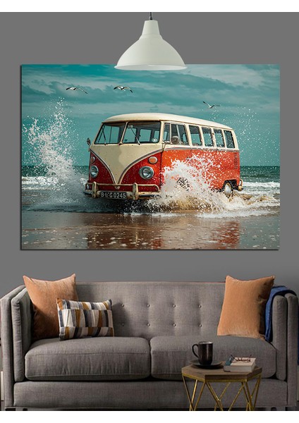 Volkswagen Minibüs Plaj Dalgalar Dekoratif Kanvas - Mdf Ahşap Tablo indirimleri