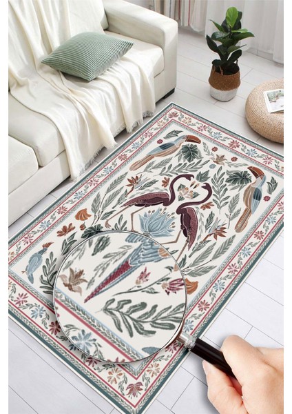 Dijital Baskılı Renkli Flamingo Desenli Kaymaz Taban Yıkanabilir Halı fırsatları