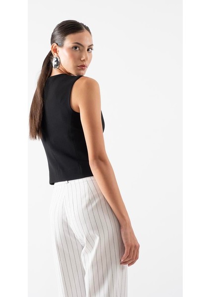 Clementa Klasik Çizgili Krep Pantolon Beyaz fırsatları