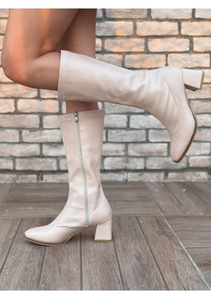 Alvessa Kadın Uzun Streç Çizme Şık Günlük Ofis Rahat Topuklu Ayakkabı Büyük Numara