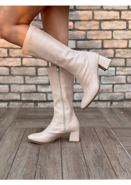 Alvessa Kadın Uzun Streç Çizme Şık Günlük Ofis Rahat Topuklu Ayakkabı Büyük Numara