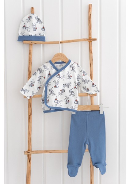 %100 Pamuk 3 Parça Bebek Zıbın Takım Yenidoğan Hediye Seti Ayıcık