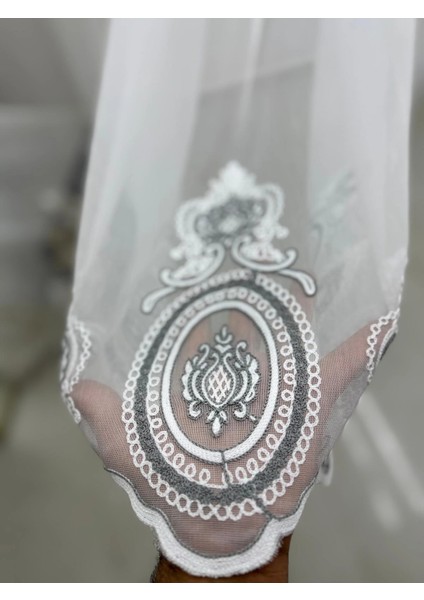 Nivemeshome Osmanlı Motifli 1453 Gümüş Detaylı 1/2,5 Pileli Tül Perde Apm modelleri