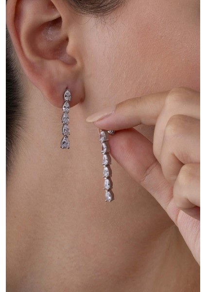 Pırlanta Montür Su Damlası Motifli Ful Taşlı 925 Ayar Gümüş Küpe