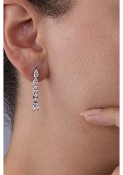 Pırlanta Montür Su Damlası Motifli Ful Taşlı 925 Ayar Gümüş Küpe fiyatları