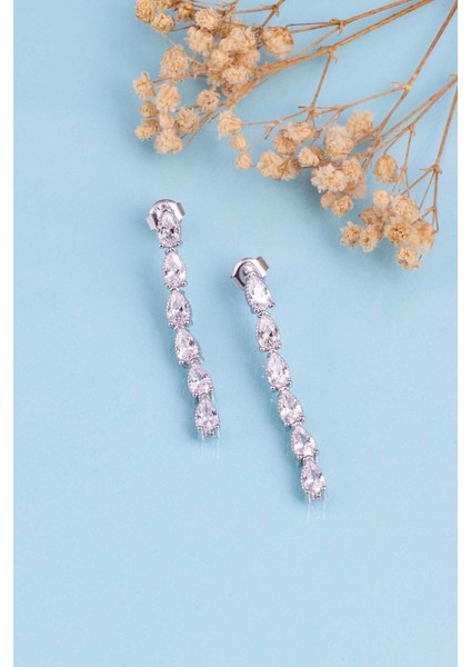 Pırlanta Montür Su Damlası Motifli Ful Taşlı 925 Ayar Gümüş Küpe fırsatları