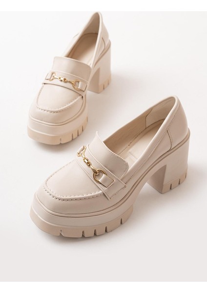 Kadın Cilt Tokalı 8 cm Yüksek Topuklu Leofer Nut modelleri