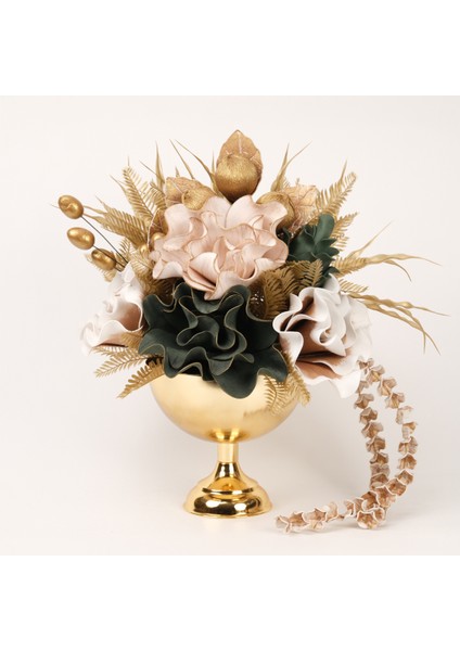 Yapay Çiçekli Gold Yuvarlak Vazo No:8