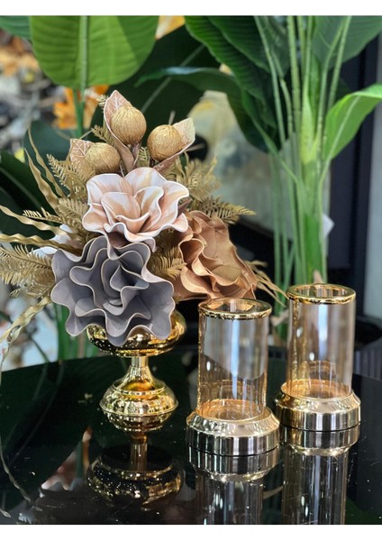 Yapay Çiçekli 3 Parça Set Gold No:10