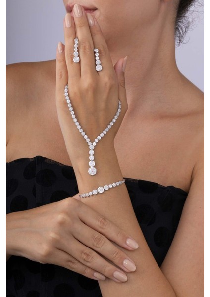 Süzme Su Yolu Rodyum Kaplama 925 Ayar Gümüş Düğün Seti modelleri