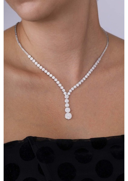 Süzme Su Yolu Rodyum Kaplama 925 Ayar Gümüş Kolye